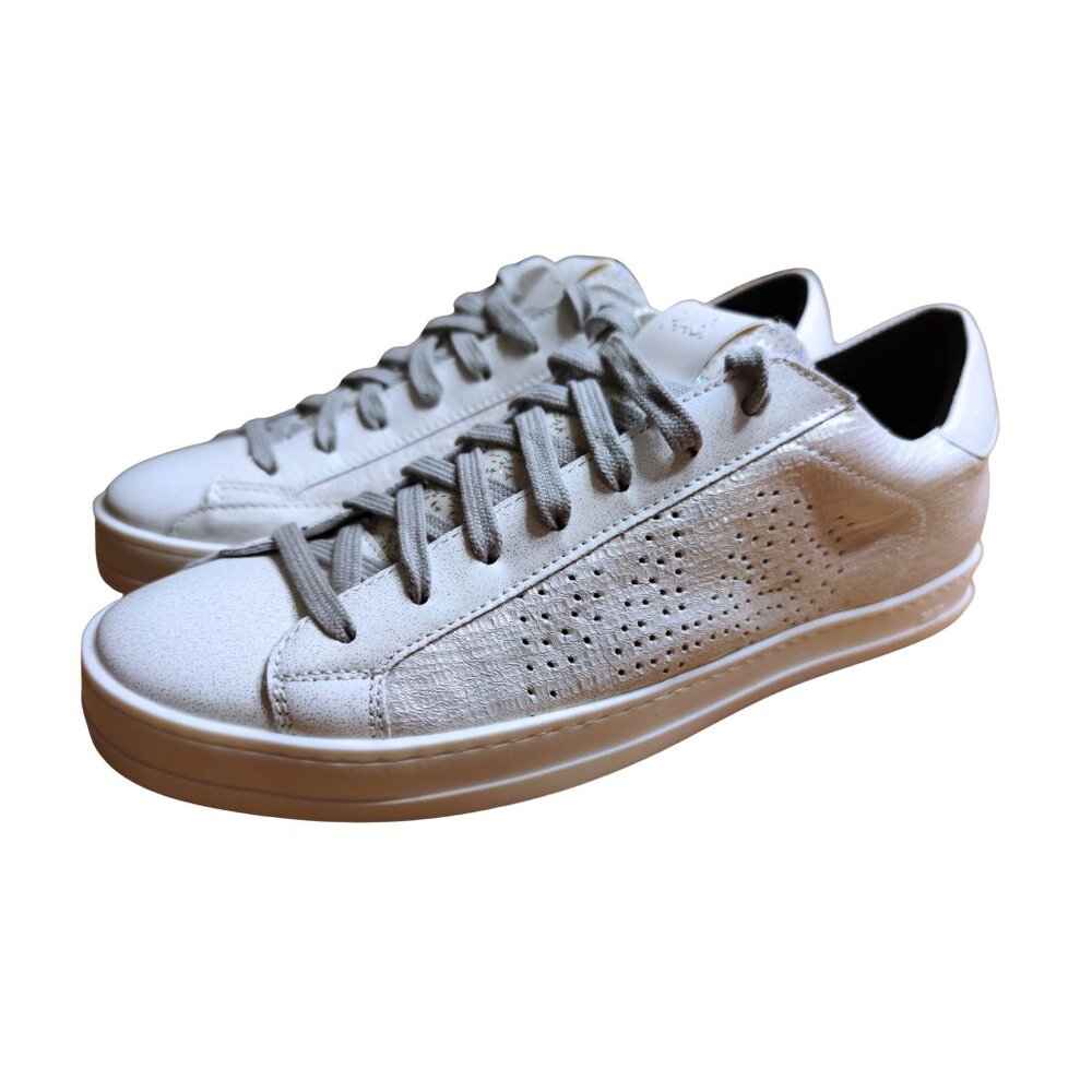 P448 White Leather Low-Top Sneakers with Gray Laces
